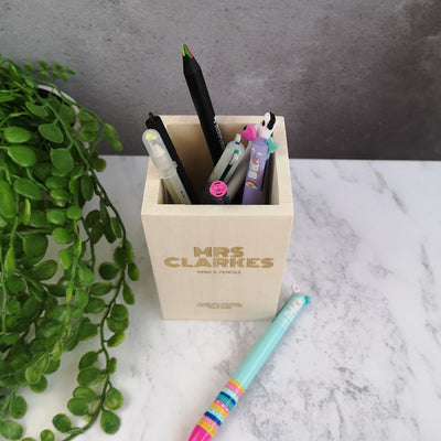 Personalised Wooden Pen Pot - Teacher