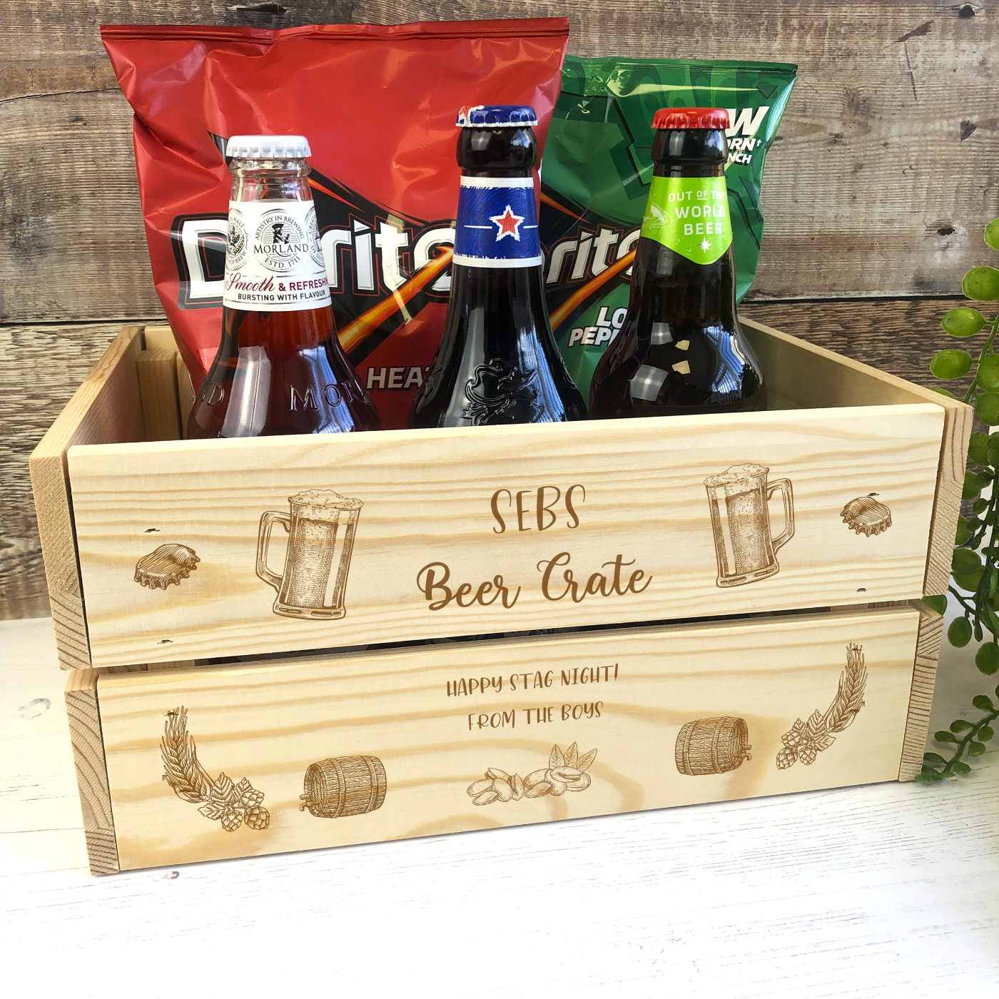 Personalised Wooden Crate for Beer - Keg and Stein Design