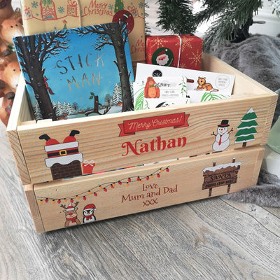 Personalised Christmas Eve Box Wooden Pine Crate - Santa's Chimney