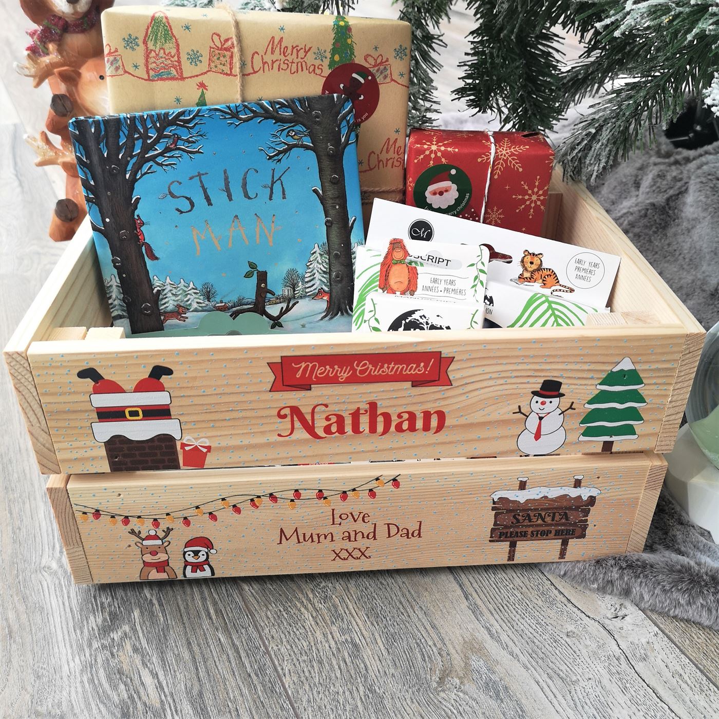 Personalised Christmas Eve Box Wooden Pine Crate - Santa's Chimney