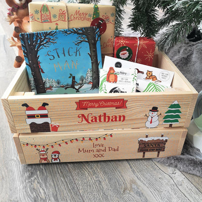 Personalised Christmas Eve Box Wooden Pine Crate - Santa's Chimney