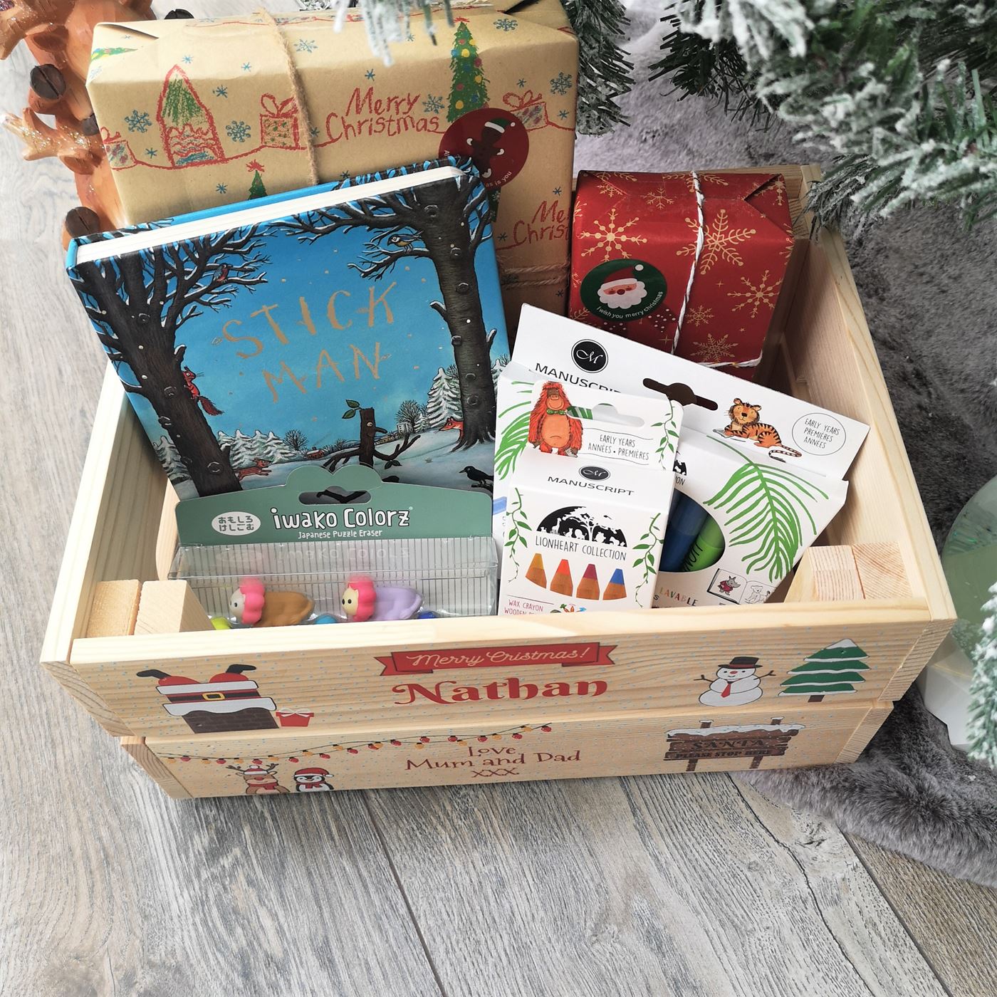 Personalised Christmas Eve Box Wooden Pine Crate - Santa's Chimney
