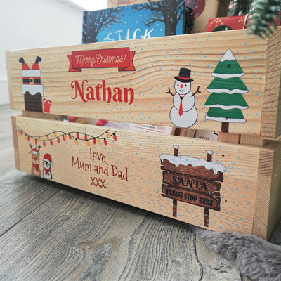 Personalised Christmas Eve Box Wooden Pine Crate - Santa's Chimney