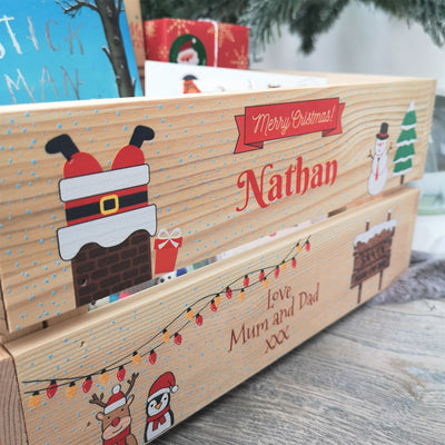 Personalised Christmas Eve Box Wooden Pine Crate - Santa's Chimney