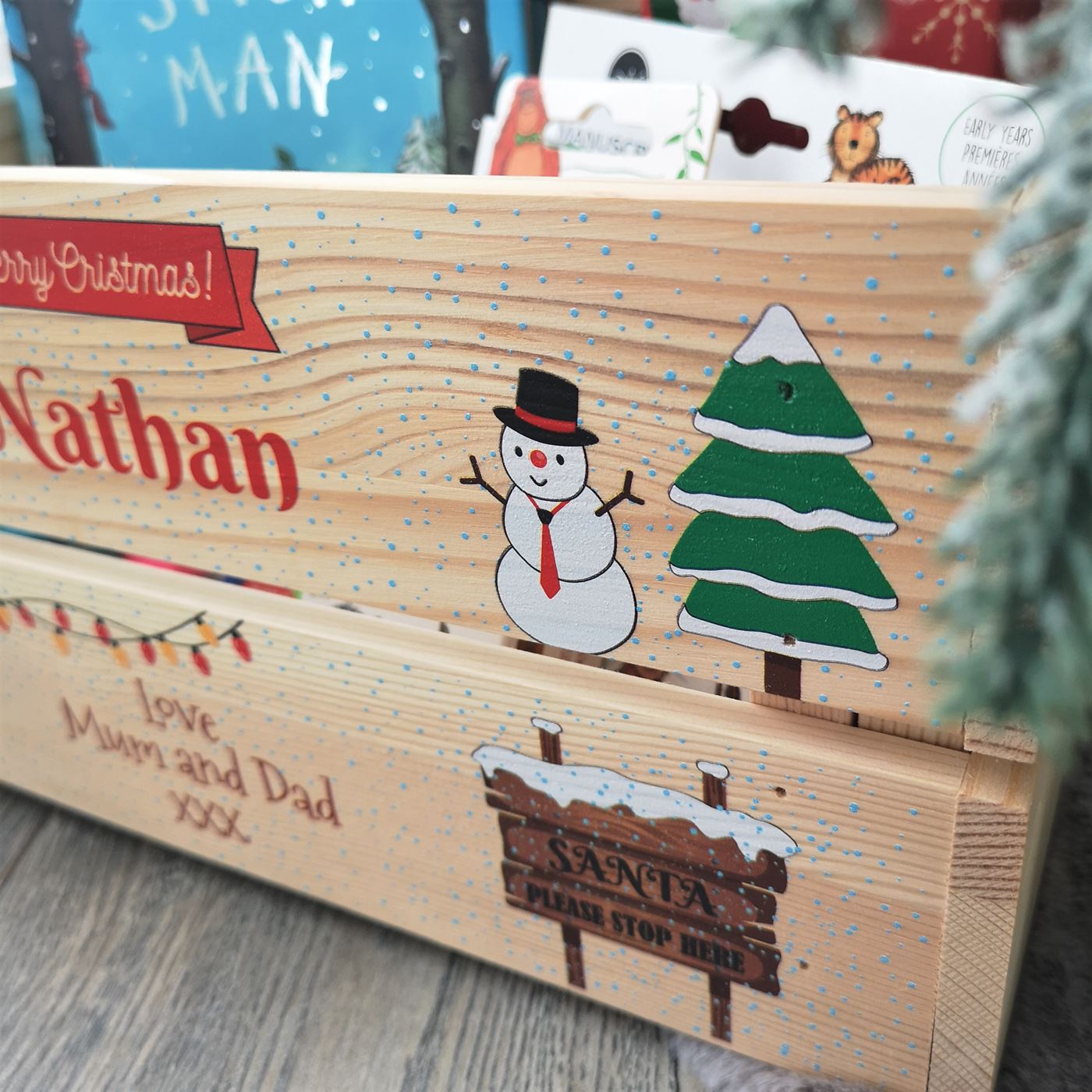 Personalised Christmas Eve Box Wooden Pine Crate - Santa's Chimney