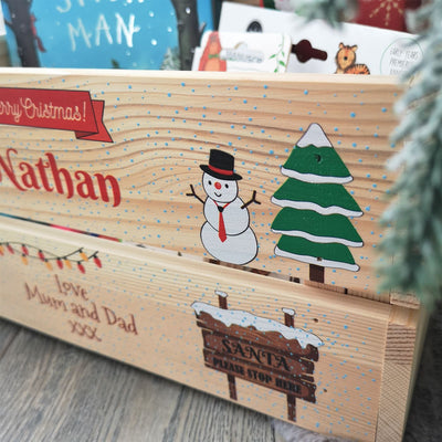 Personalised Christmas Eve Box Wooden Pine Crate - Santa's Chimney