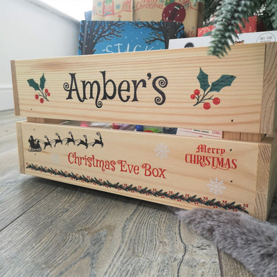 Personalised Christmas Eve Box Wooden Pine Crate - Santa's Reindeer