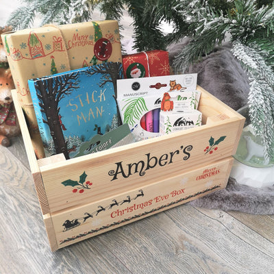 Personalised Christmas Eve Box Wooden Pine Crate - Santa's Reindeer