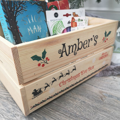 Personalised Christmas Eve Box Wooden Pine Crate - Santa's Reindeer