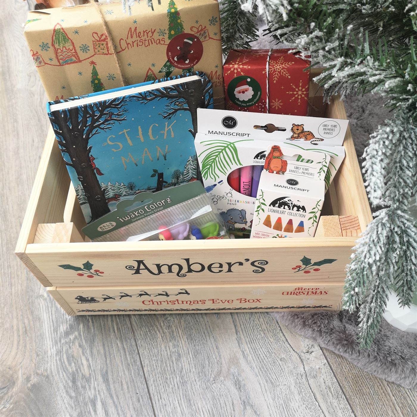 Personalised Christmas Eve Box Wooden Pine Crate - Santa's Reindeer