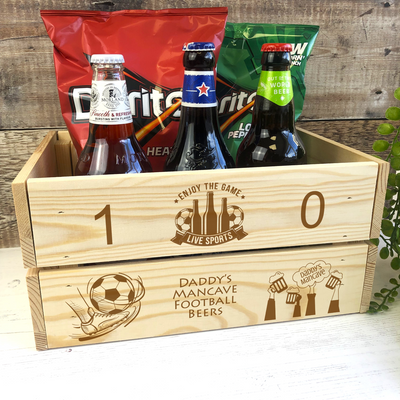 Personalised Engraved Wooden Football Beer Crate - Score Theme