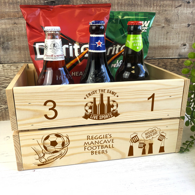 Personalised Engraved Wooden Football Beer Crate - Score Theme