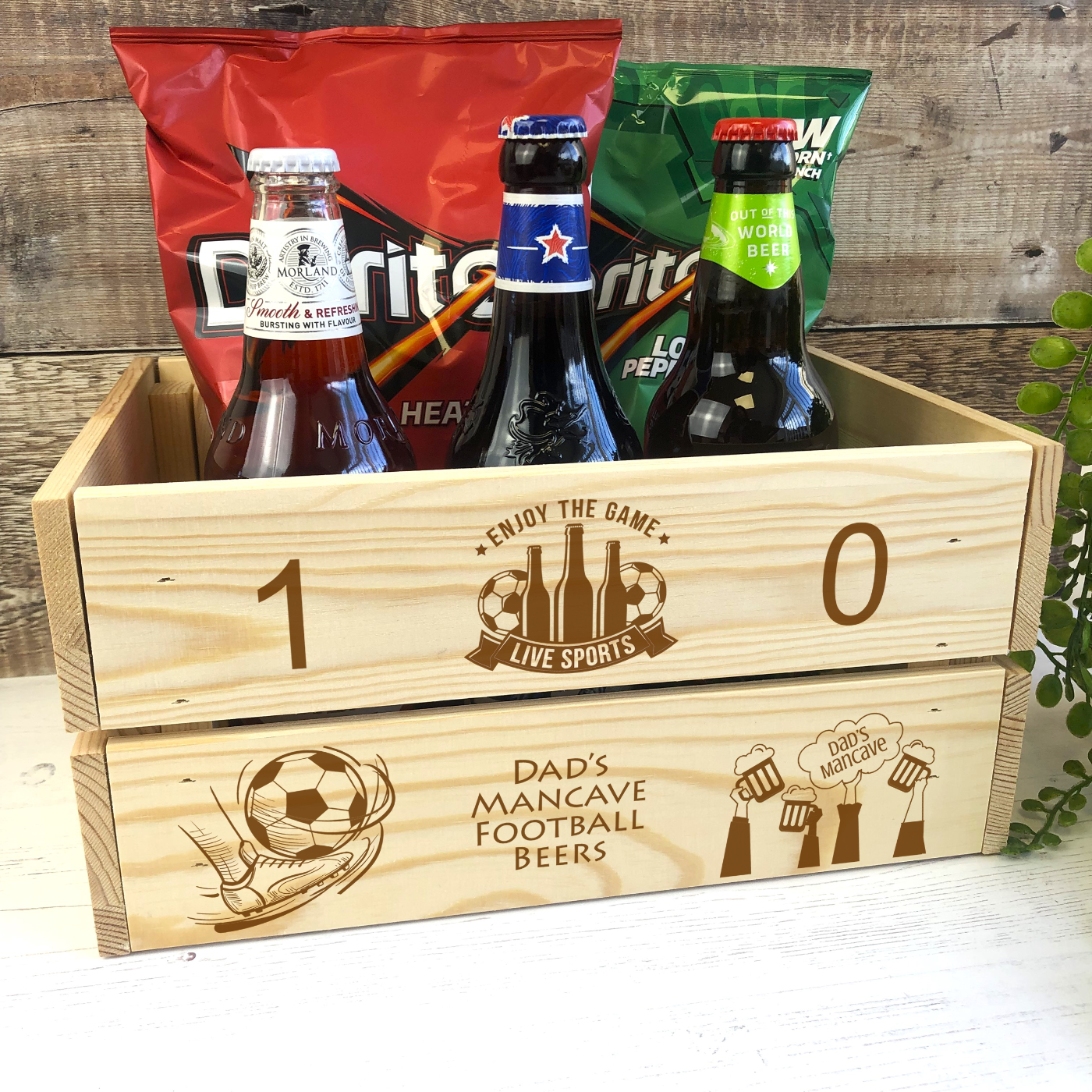 Personalised Engraved Wooden Football Beer Crate - Score Theme