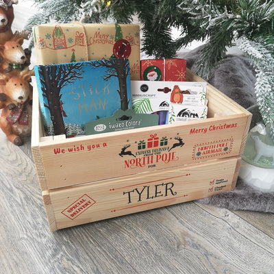 Personalised Christmas Eve Box Wooden Pine Crate - Special North Pole Delivery