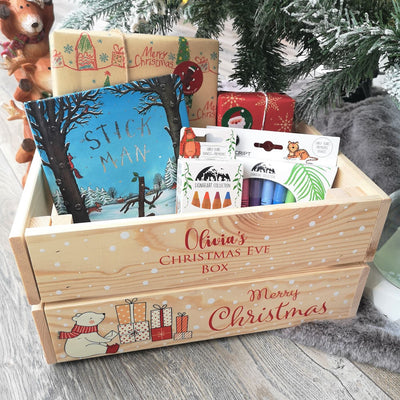 Personalised Christmas Eve Box Wooden Pine Crate - Cute Polar Bear