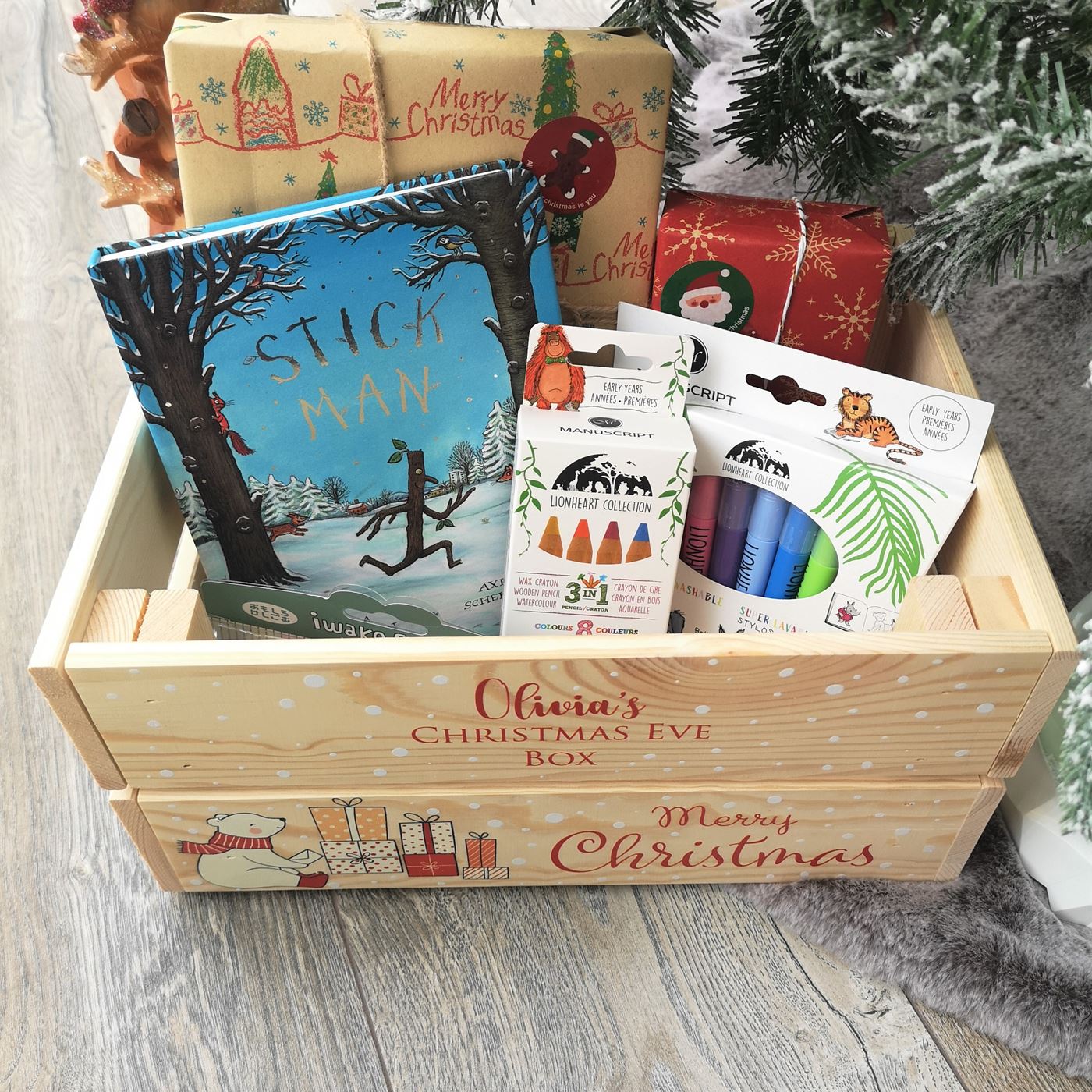 Personalised Christmas Eve Box Wooden Pine Crate - Cute Polar Bear