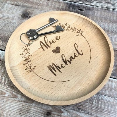 Personalised Beech Wooden Coin or Key Tray - Couple