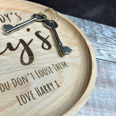 Personalised Beech Wooden Key Tray - Dad's Keys