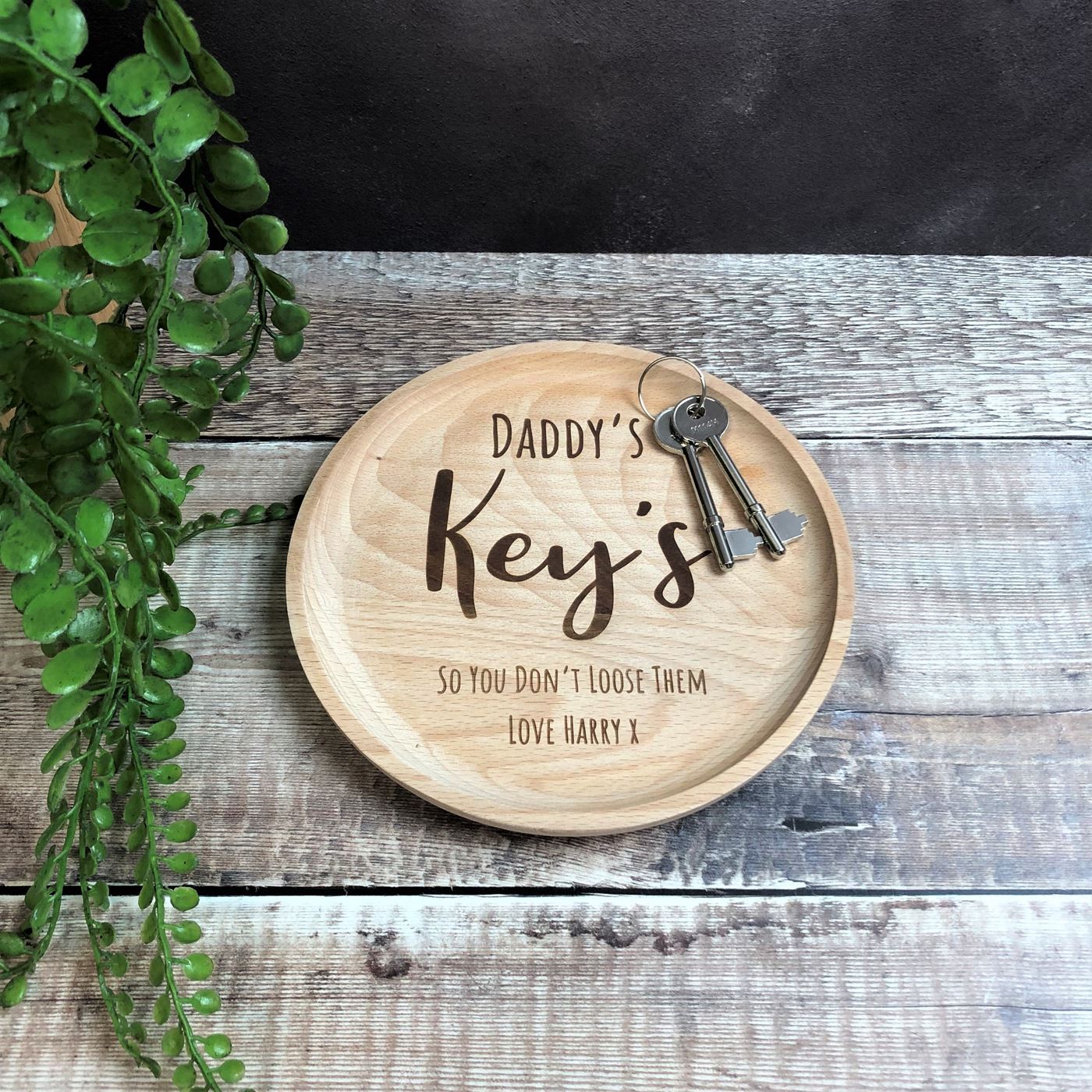 Personalised Beech Wooden Key Tray - Dad's Keys