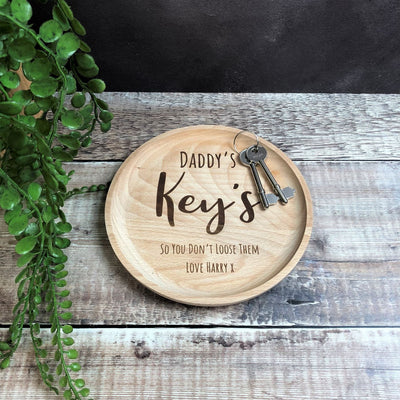 Personalised Beech Wooden Key Tray - Dad's Keys