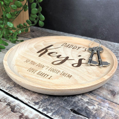 Personalised Beech Wooden Key Tray - Dad's Keys