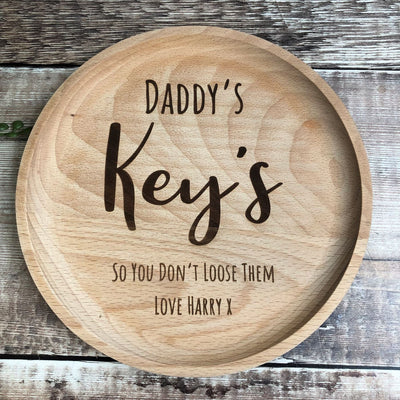 Personalised Beech Wooden Key Tray - Dad's Keys