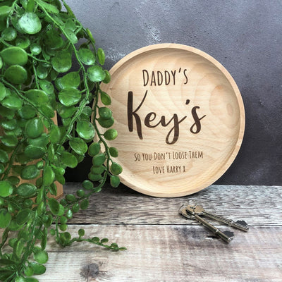 Personalised Beech Wooden Key Tray - Dad's Keys