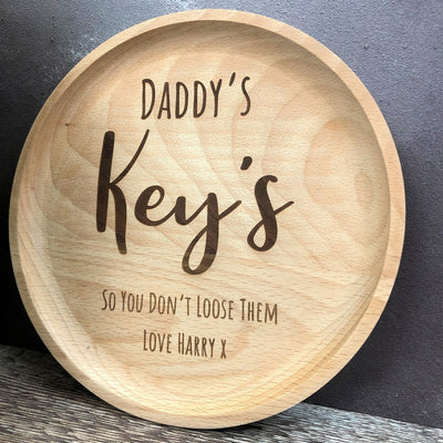 Personalised Beech Wooden Key Tray - Dad's Keys