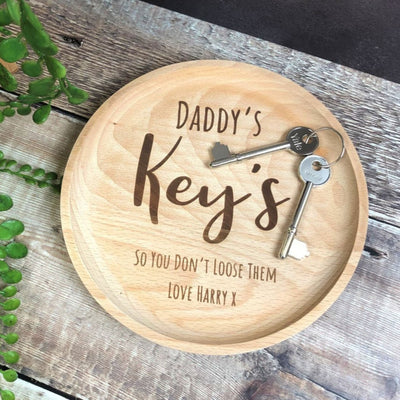 Personalised Beech Wooden Key Tray - Dad's Keys