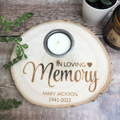 Personalised Log Slice Tealight Candle Holder - In Loving Memory