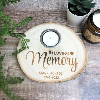 Personalised Log Slice Tealight Candle Holder - In Loving Memory