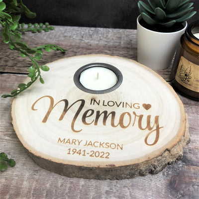 Personalised Log Slice Tealight Candle Holder - In Loving Memory