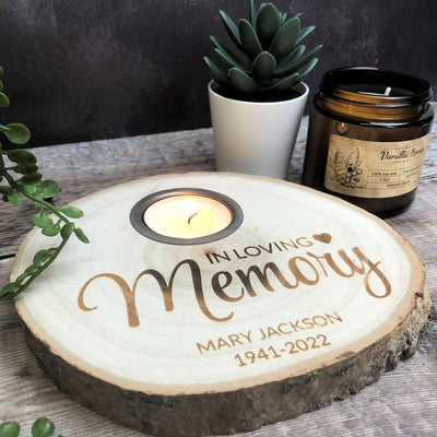 Personalised Log Slice Tealight Candle Holder - In Loving Memory