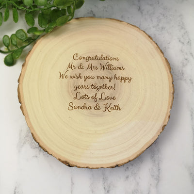 Personalised Log Slice Tealight Candle Holder - Mr & Mrs