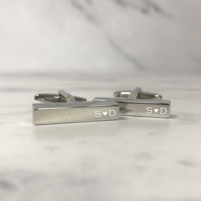 Engraved Slim Rectangular Cufflinks - Initials With Heart