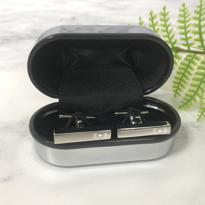 Engraved Slim Rectangular Silver Cufflinks - Initials With Heart