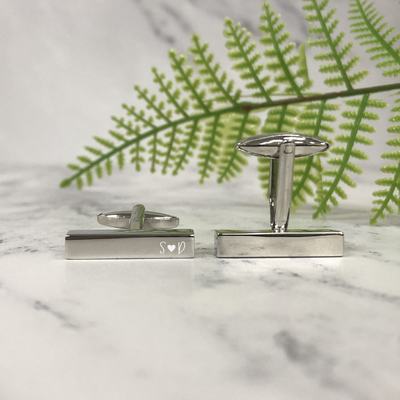 Engraved Slim Rectangular Silver Cufflinks - Initials With Heart