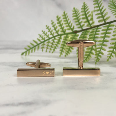 Engraved Slim Rectangular Rose Gold Cufflinks - Initials With Heart