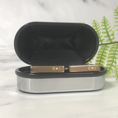 Engraved Slim Rectangular Rose Gold Cufflinks - Initials With Heart