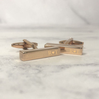 Engraved Slim Rectangular Rose Gold Cufflinks - Initials With Heart