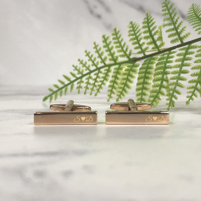 Engraved Slim Rectangular Rose Gold Cufflinks - Initials With Heart
