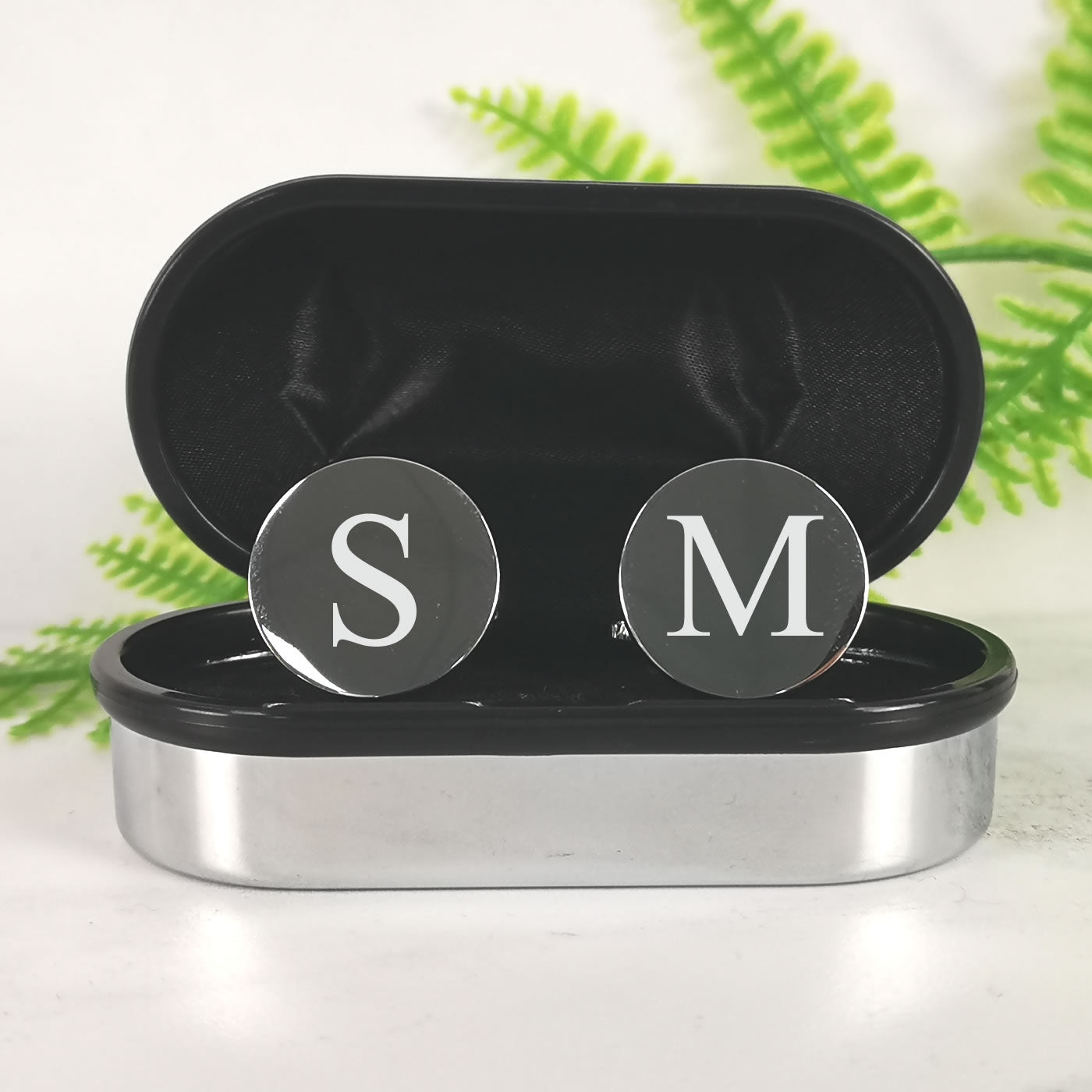 Personalised Silver Round Wedding Cufflinks - Initial