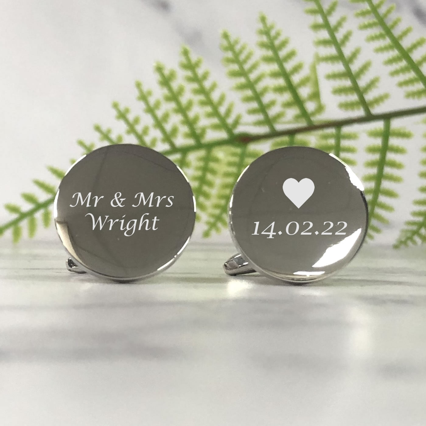 Personalised Silver Round Wedding Cufflinks - Surname