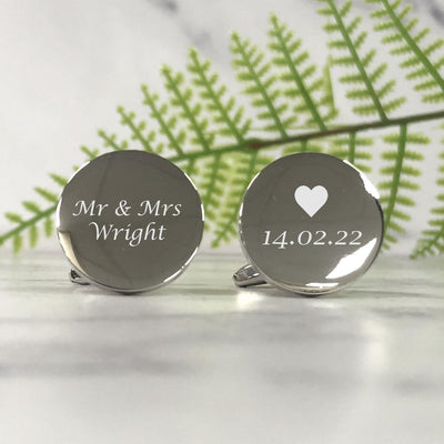 Personalised Silver Round Wedding Cufflinks - Surname