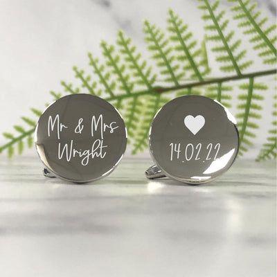 Personalised Silver Round Wedding Cufflinks - Surname