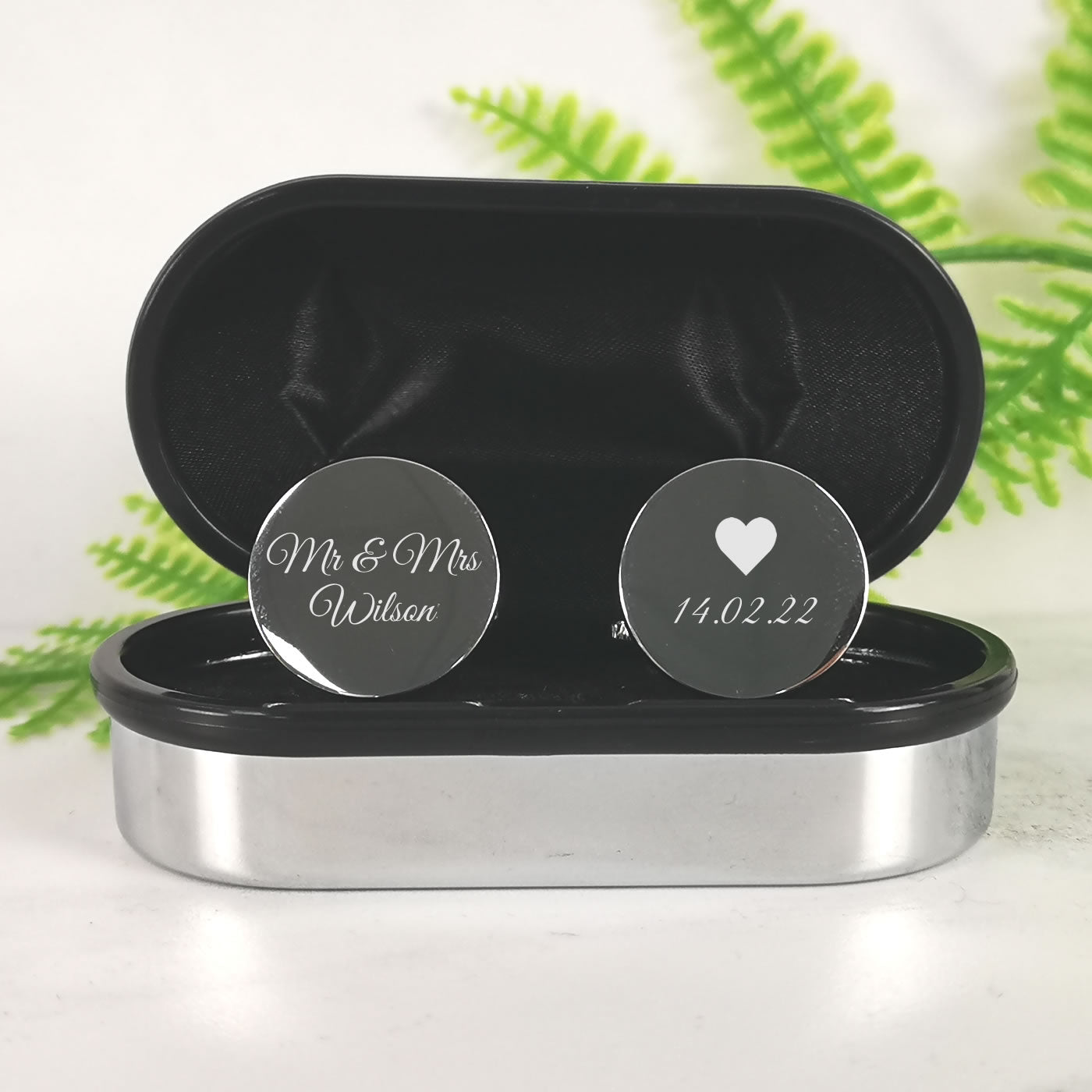 Personalised Silver Round Wedding Cufflinks - Surname