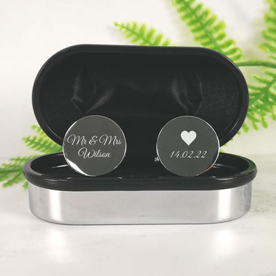 Personalised Silver Round Wedding Cufflinks - Surname