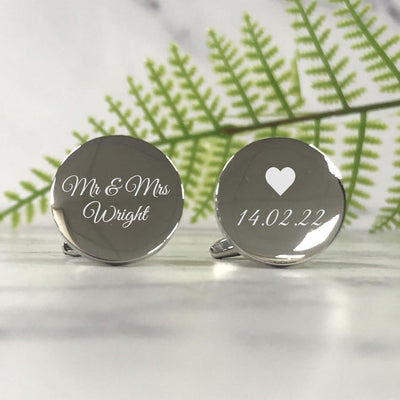 Personalised Silver Round Wedding Cufflinks - Surname