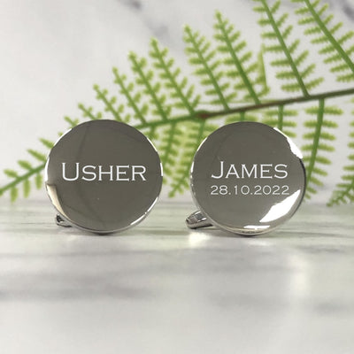 Personalised Round Wedding Cufflinks - Usher