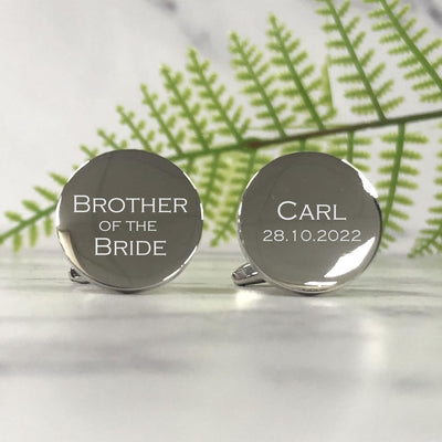 Personalised Round Wedding Cufflinks - Brother Of The Bride